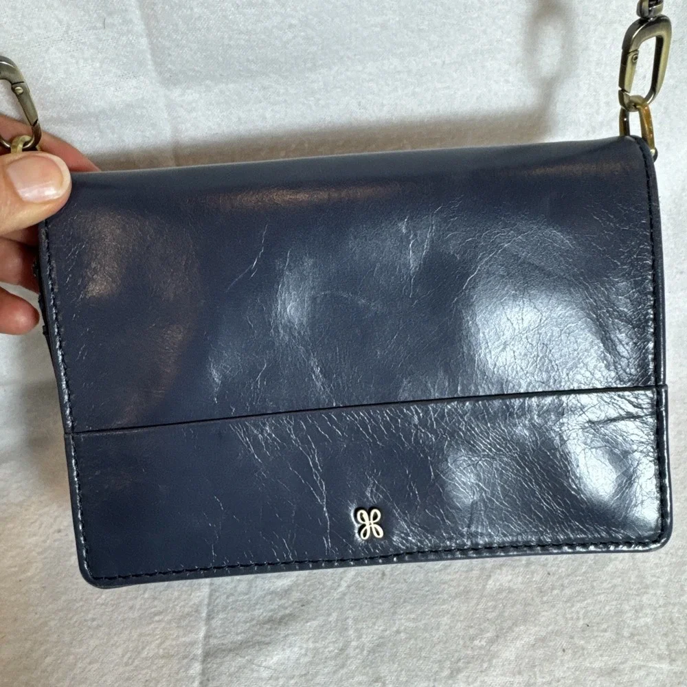 HOBO Jill Crossbody purse bag Polished‎ Leather - Dark Blue With Dust Bag 7x5